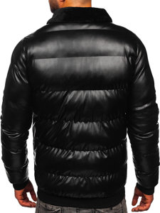 Bolf Herren Gepolsterte Winterjacke aus Ökoleder Schwarz  0022