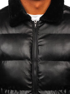 Bolf Herren Gepolsterte Winterjacke aus Ökoleder Schwarz  0022