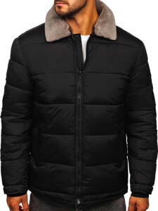 Bolf Herren Gepolsterte Winterjacke mit Kunstfell Schwarz  31M5010