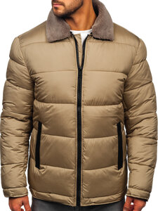 Bolf Herren Gepolsterte Winterjacke mit Teddyfell-Kragen Beige 31M5010