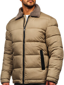 Bolf Herren Gepolsterte Winterjacke mit Teddyfell-Kragen Beige 31M5010