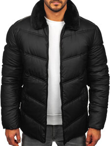 Bolf Herren Gepolsterte Winterjacke mit Teddyfell-Kragen Schwarz 31M5005