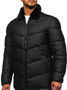 Bolf Herren Gepolsterte Winterjacke mit Teddyfell-Kragen Schwarz 31M5005