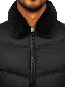 Bolf Herren Gepolsterte Winterjacke mit Teddyfell-Kragen Schwarz 31M5005