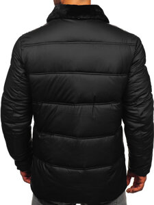 Bolf Herren Gepolsterte Winterjacke mit Teddyfell-Kragen Schwarz 31M5005