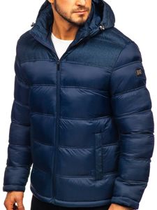 Bolf Herren Geposlsterte Winterjacke Sport Jacke Dunkelblau  AB72