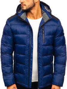 Bolf Herren Geposlsterte Winterjacke Sport Jacke Dunkelblau  AB98