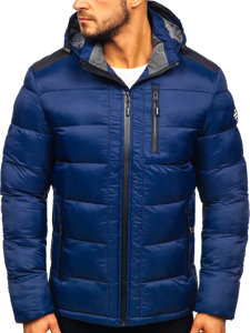 Bolf Herren Geposlsterte Winterjacke Sport Jacke Dunkelblau  AB98