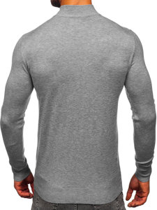 Bolf Herren Halb Rollgragenpullover Basic Grau  W1-1725