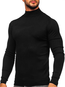 Bolf Herren Halb Rollgragenpullover Basic Schwarz  W1-1725