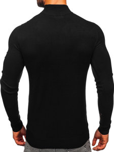 Bolf Herren Halb Rollgragenpullover Basic Schwarz  W1-1725