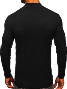 Bolf Herren Halb Rollkargenpullover Basic Schwarz MMB603