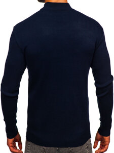 Bolf Herren Halb Rrollkragenpullover basic Dunkelblau H2402