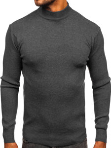 Bolf Herren Halb Rrollkragenpullover basic Schwarzgrau H2402