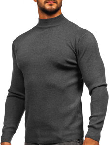 Bolf Herren Halb Rrollkragenpullover basic Schwarzgrau H2402