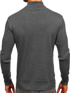 Bolf Herren Halb Rrollkragenpullover basic Schwarzgrau H2402