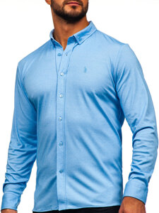 Bolf Herren Hemd Casual Langarm Blau 500