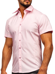 Bolf Herren Hemd Elegant Kurzarm Rosa  7501