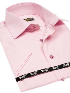 Bolf Herren Hemd Elegant Kurzarm Rosa  7501