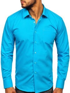 Bolf Herren Hemd Elegant Langarm Azurblau 0003