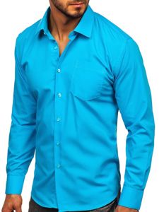 Bolf Herren Hemd Elegant Langarm Azurblau 0003