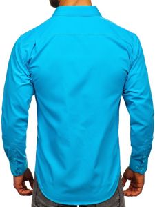 Bolf Herren Hemd Elegant Langarm Azurblau 0003