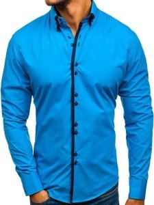 Bolf Herren Hemd Elegant Langarm Blau  1721-A