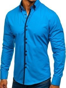 Bolf Herren Hemd Elegant Langarm Blau  1721-A