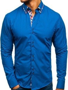 Bolf Herren Hemd Elegant Langarm Blau  4704-1