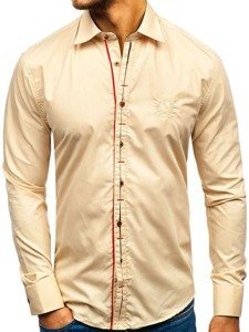 Bolf Herren Hemd Elegant Langarm Camel 1769