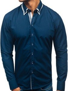 Bolf Herren Hemd Elegant Langarm Dunkelblau  3704-1