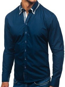 Bolf Herren Hemd Elegant Langarm Dunkelblau  3704-1