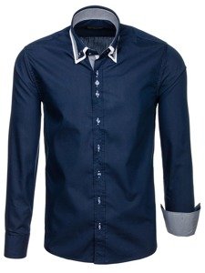 Bolf Herren Hemd Elegant Langarm Dunkelblau  3704-1