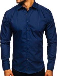 Bolf Herren Hemd Elegant Langarm Dunkelblau 4705G