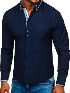 Bolf Herren Hemd Elegant Langarm Dunkelblau  6929-A