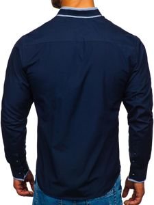 Bolf Herren Hemd Elegant Langarm Dunkelblau  6929-A