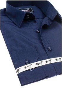 Bolf Herren Hemd Elegant Langarm Dunkelblau  6944