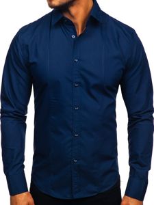 Bolf Herren Hemd Elegant Langarm Dunkelblau  6944