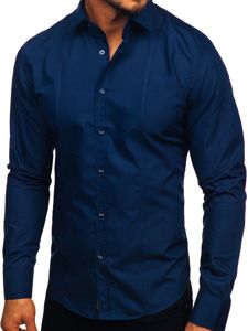 Bolf Herren Hemd Elegant Langarm Dunkelblau  6944