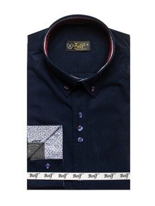 Bolf Herren Hemd Elegant Langarm Dunkelblau  8839