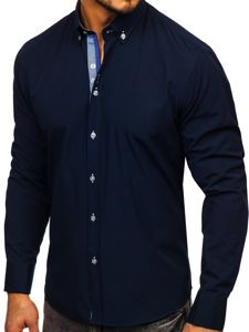 Bolf Herren Hemd Elegant Langarm Dunkelblau 8840-1