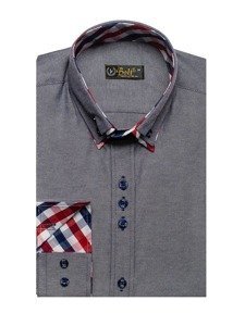 Bolf Herren Hemd Elegant Langarm Grau  2759