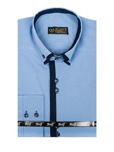 Bolf Herren Hemd Elegant Langarm Hellblau  1721-A