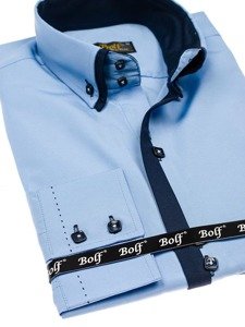 Bolf Herren Hemd Elegant Langarm Hellblau  1721-A