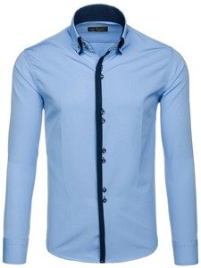 Bolf Herren Hemd Elegant Langarm Hellblau  1721-A