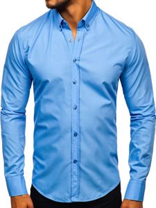 Bolf Herren Hemd Elegant Langarm Hellblau  5821