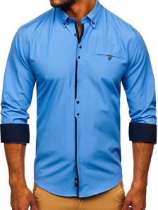 Bolf Herren Hemd Elegant Langarm Hellblau  7720