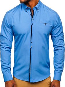 Bolf Herren Hemd Elegant Langarm Hellblau  7720