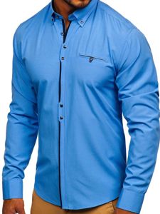 Bolf Herren Hemd Elegant Langarm Hellblau  7720