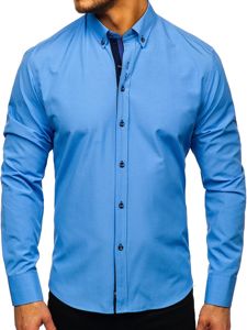 Bolf Herren Hemd Elegant Langarm Hellblau 8840-1